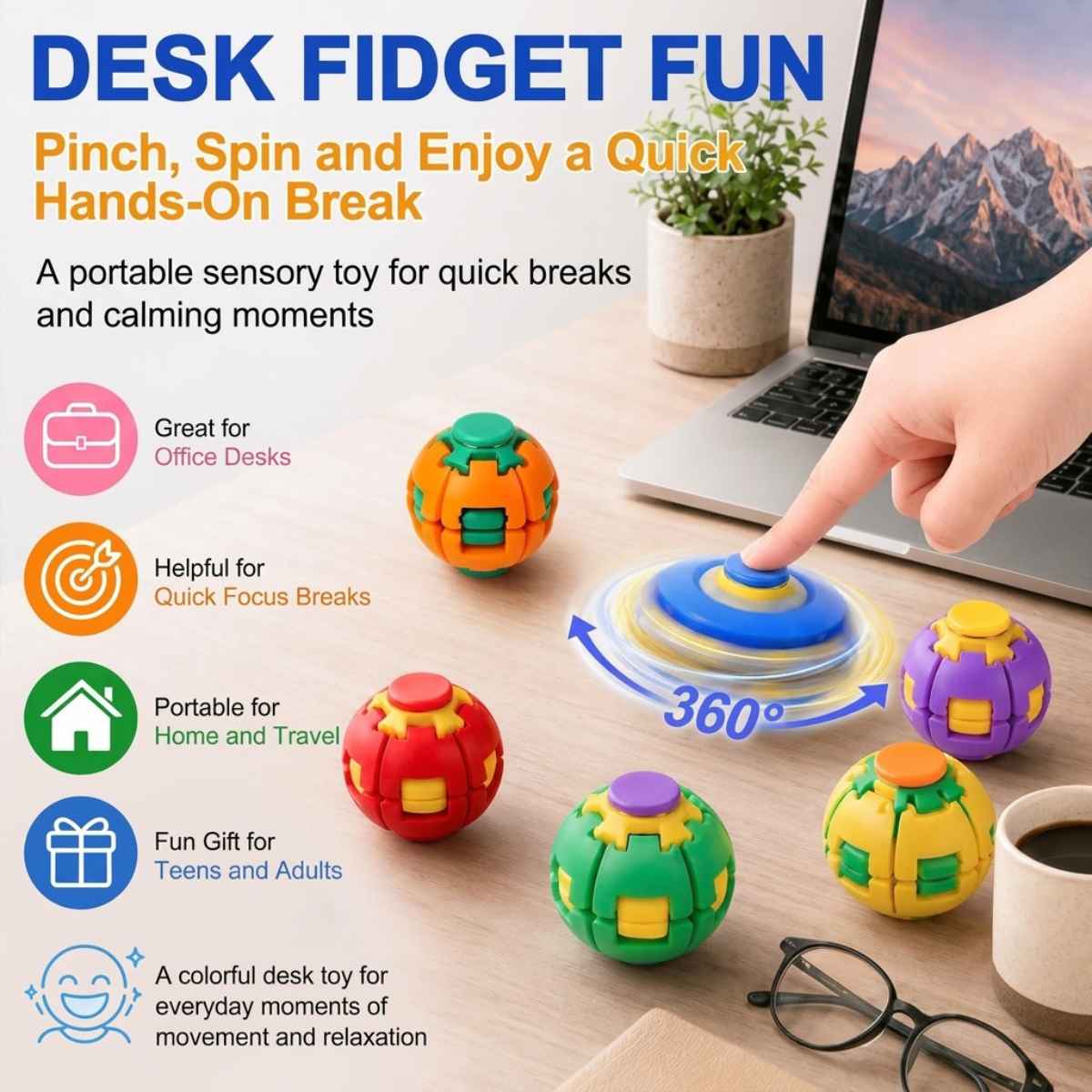 Press to Spin Fidget Ball Random Color 1 Pc