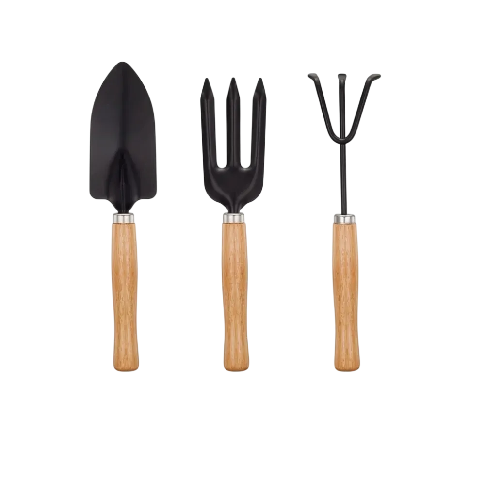 Large Garden Tools Set 10 Inch 3 Pcs Wood Handle Potted Plants Shovel Rake Spade