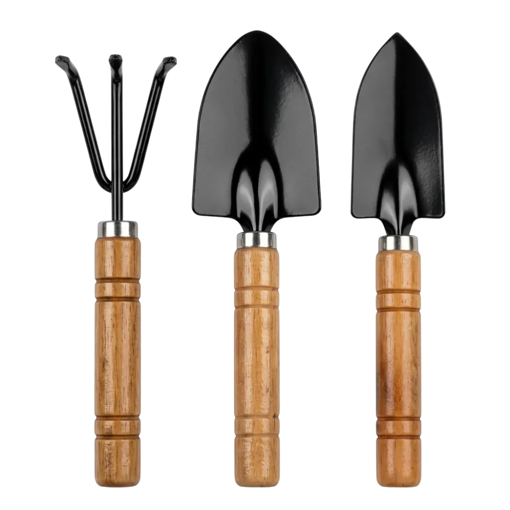 Mini Garden Tools Set 7 Inch 3 Pcs Wood Handle Potted Plants Shovel Rake Spade