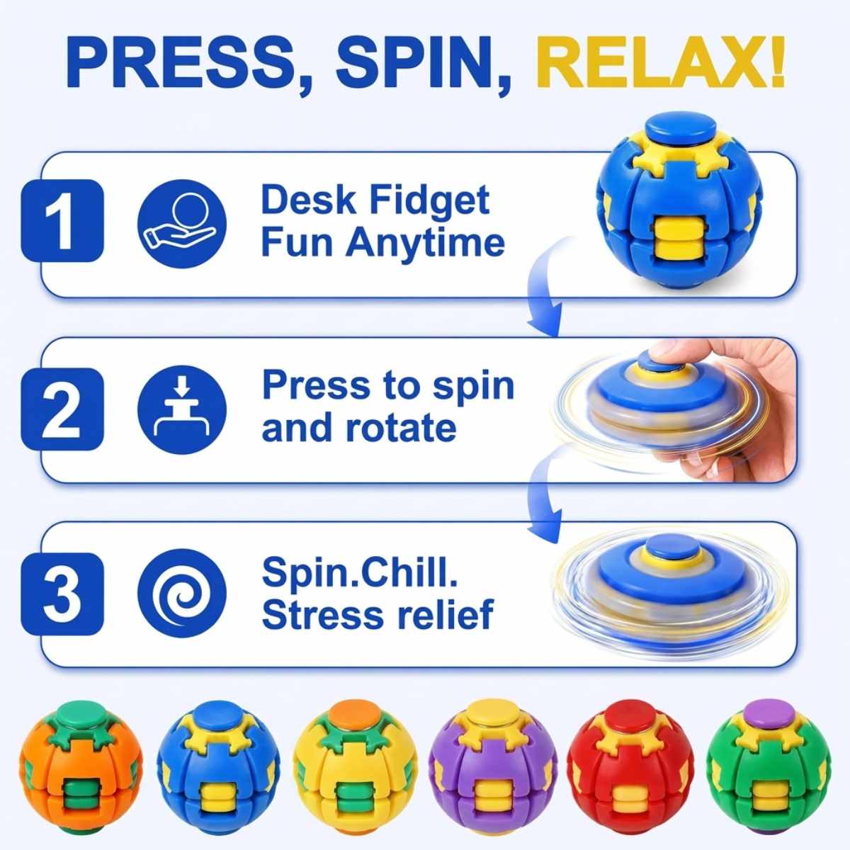 Press to Spin Fidget Ball Random Color 1 Pc