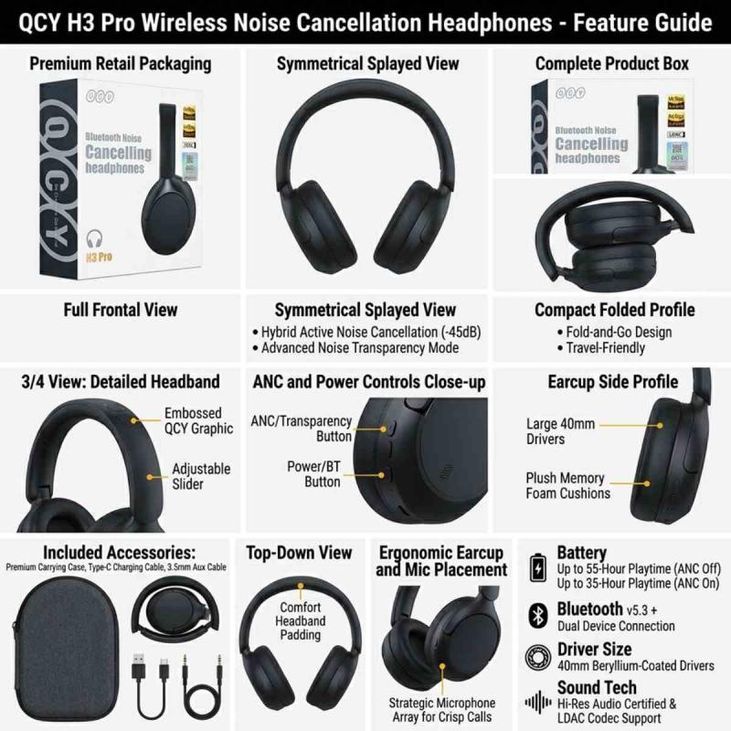 QCY H3 Pro Wireless Noise Cancellation Headphones