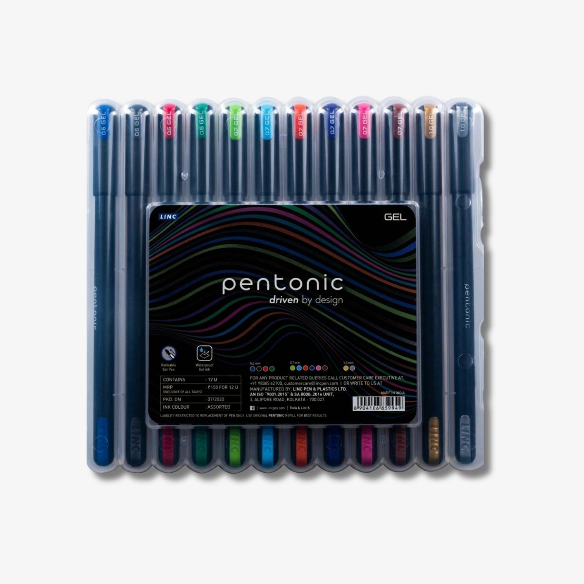 Pentonic Gel Pen Multicolor 12 Pcs Set Hard Box Plastic Case 0.6mm, 0.7mm & 1.0mm