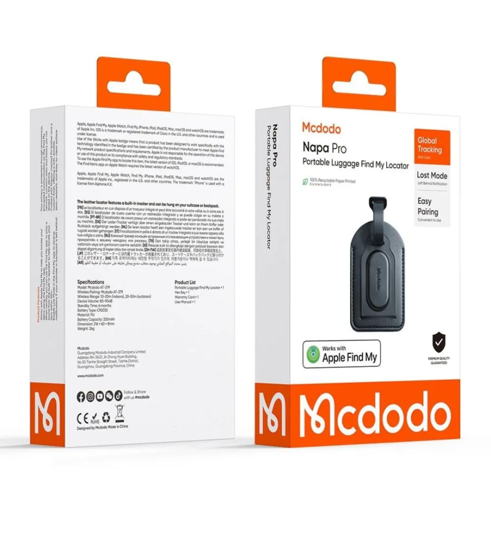Mcdodo Napa Pro Portable Keyring Find My Locator (AT-3841)  Protect Your Bag/Keys with Apple Find My App with 12 Month Official Waranty
