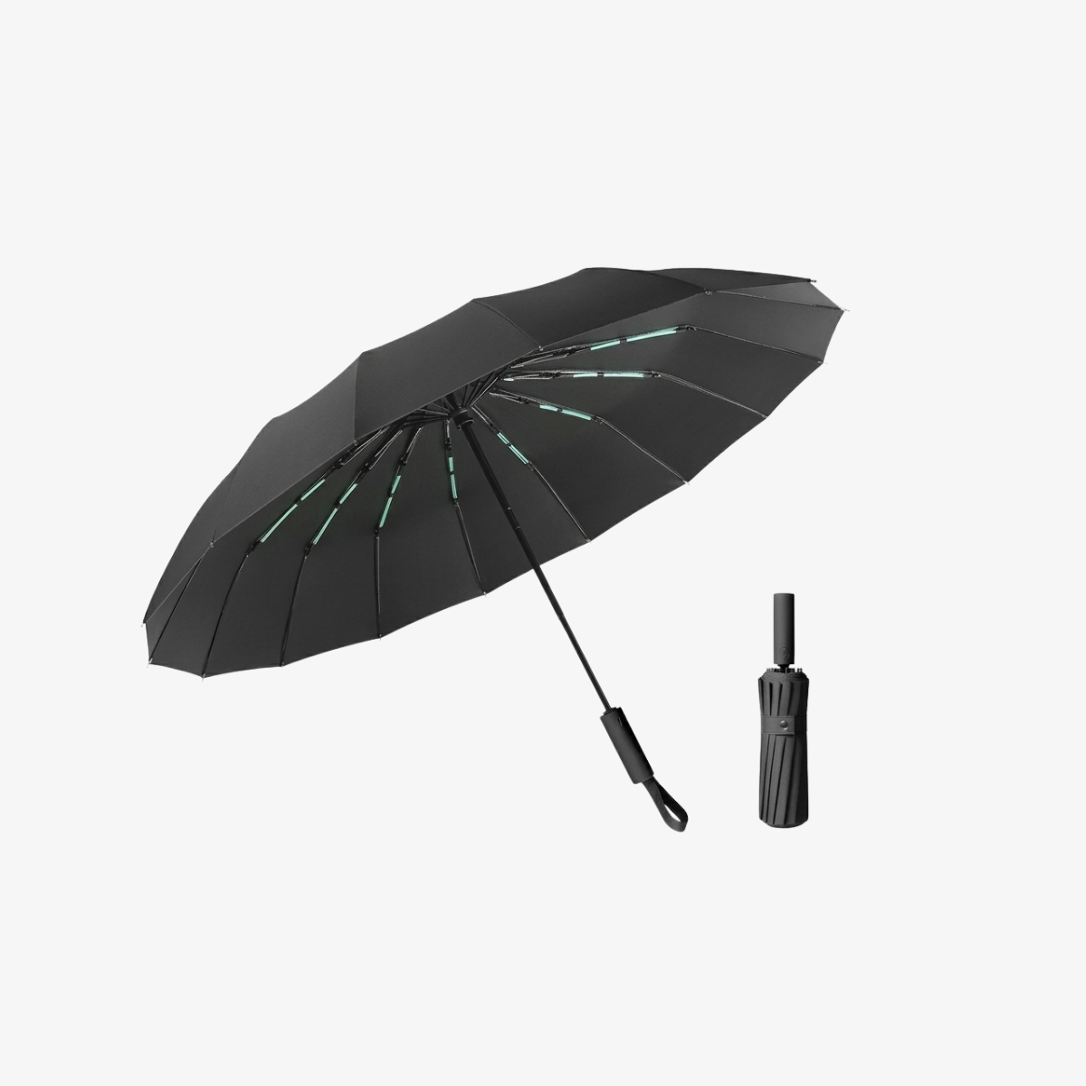 12 Ribs Automatic Folding Umbrella Black