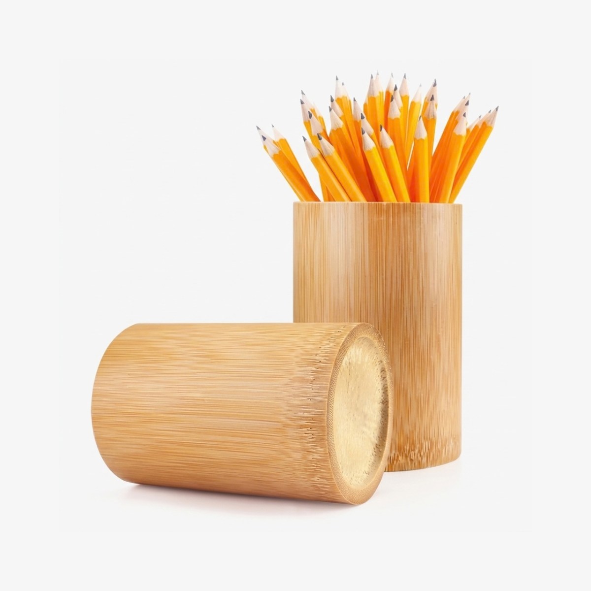 Bamboo Pen Holder Round Desk Pen Pencil Holder Stand 1 Pc