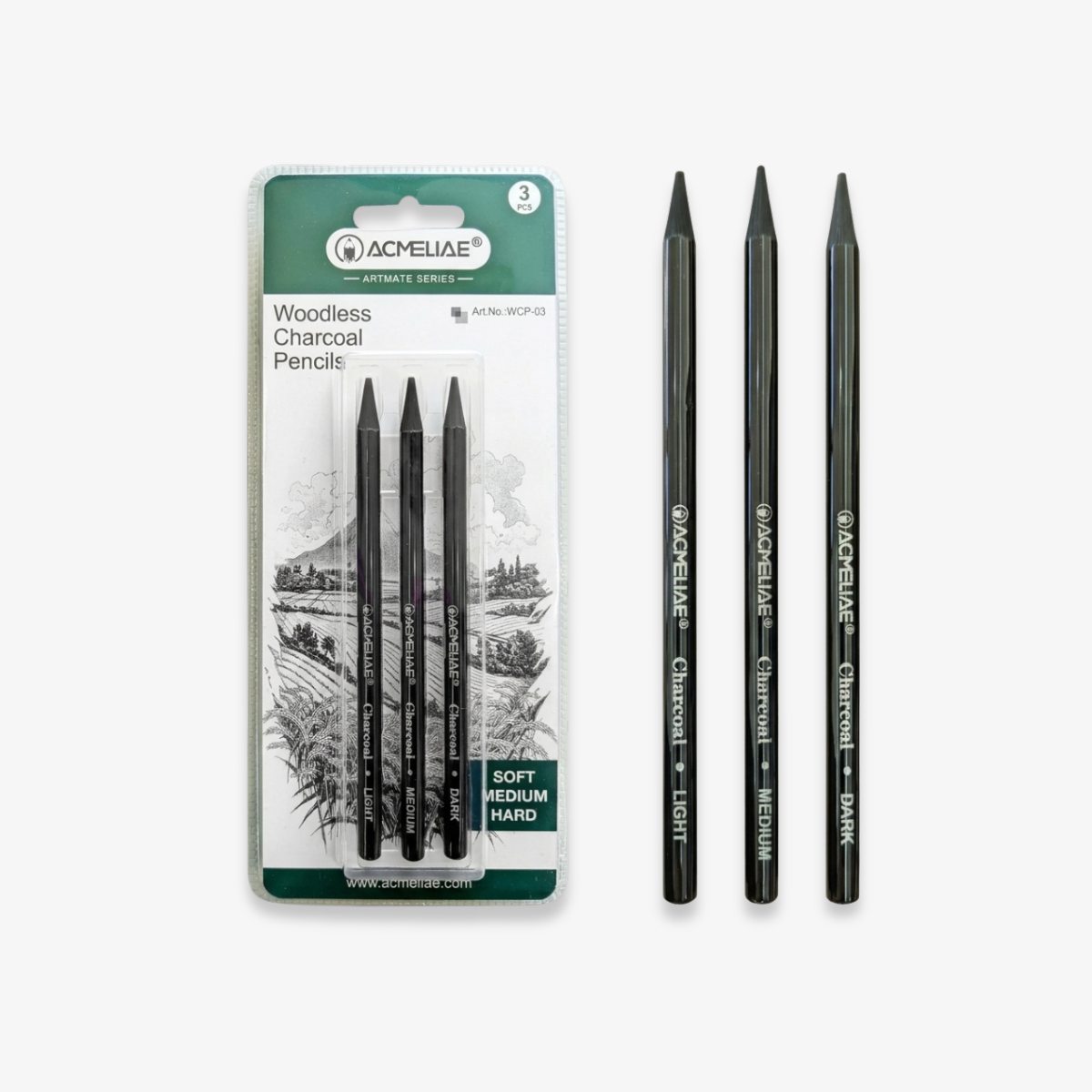 Acmeliae Woodfree Charcoal Pencil ‍Set (3 pcs)