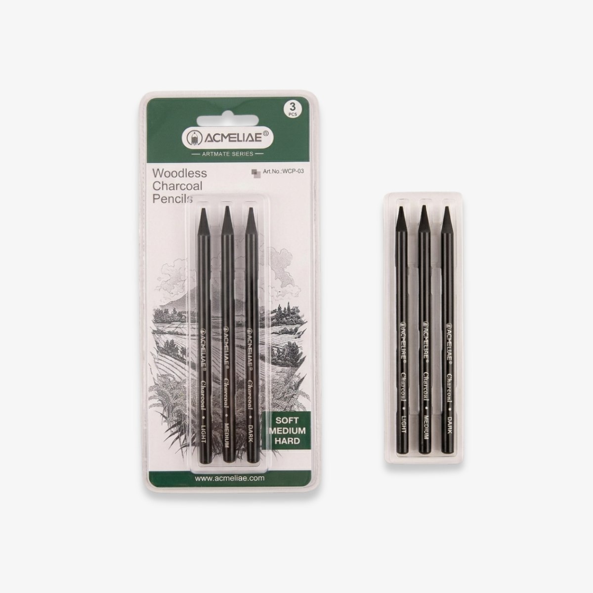 Acmeliae Woodfree Charcoal Pencil ‍Set (3 pcs)