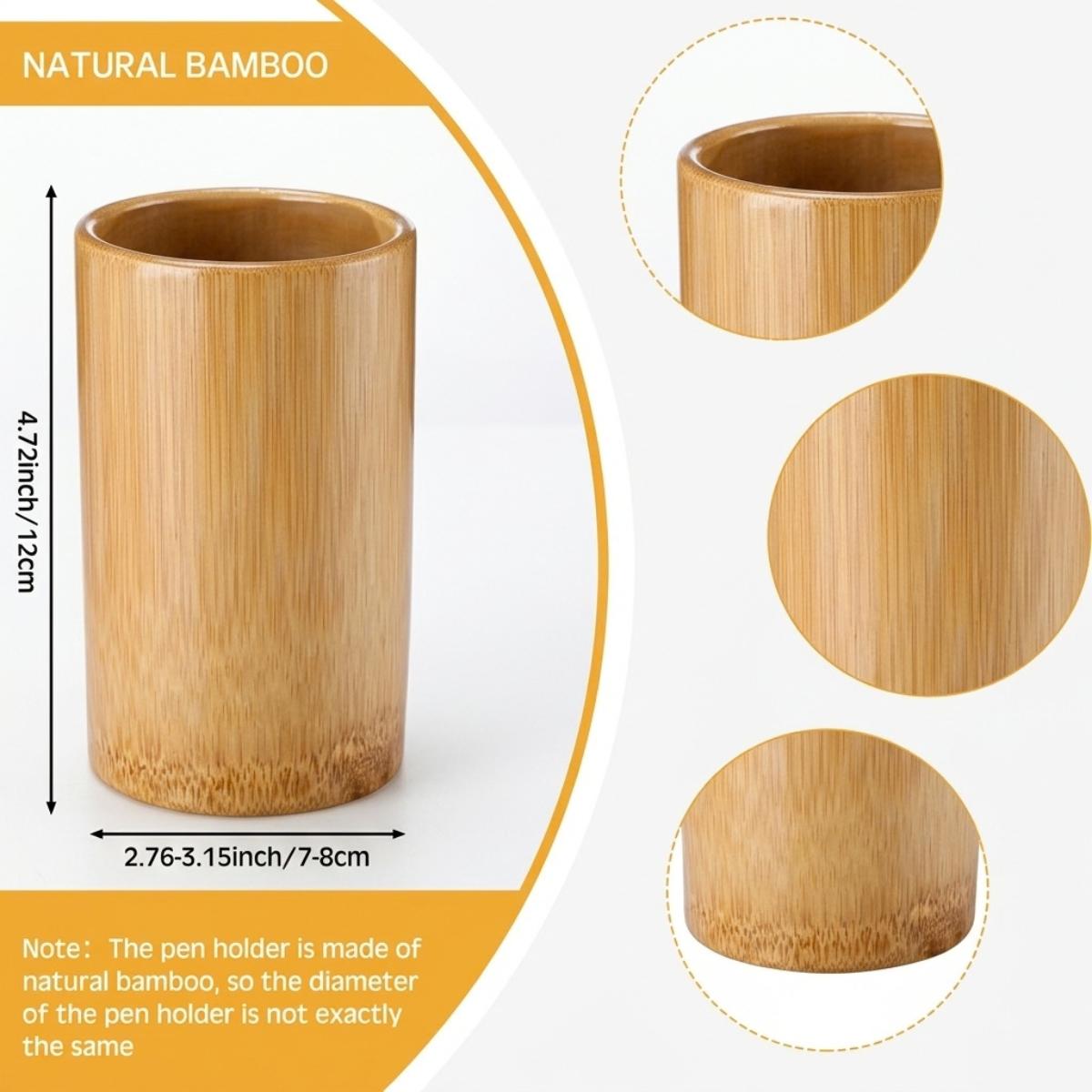 Bamboo Pen Holder Round Desk Pen Pencil Holder Stand 1 Pc