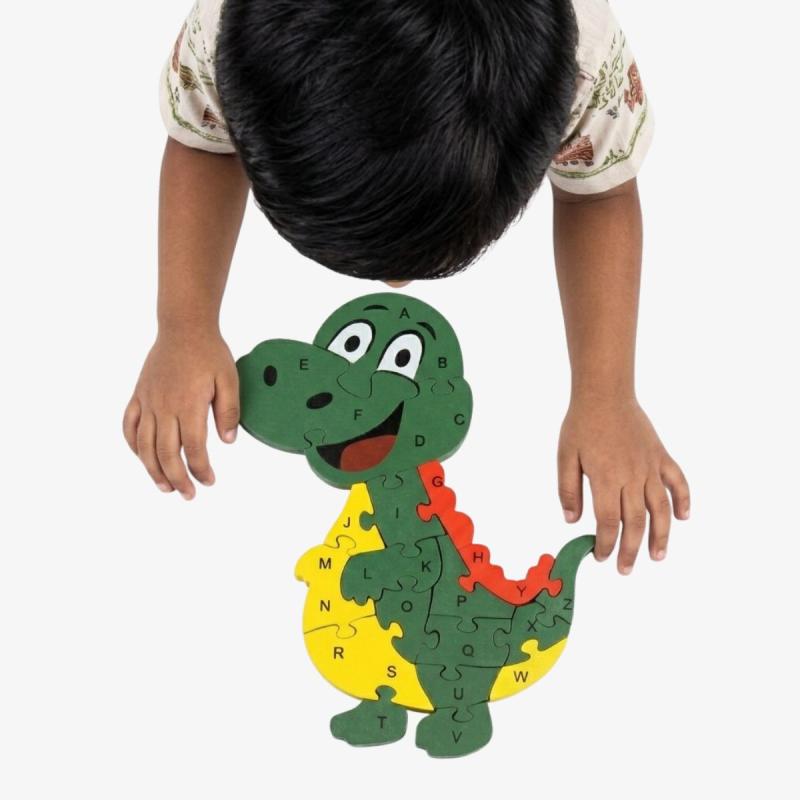 Wooden Dinosaur Educational Alphabet & Numbers Puzzle