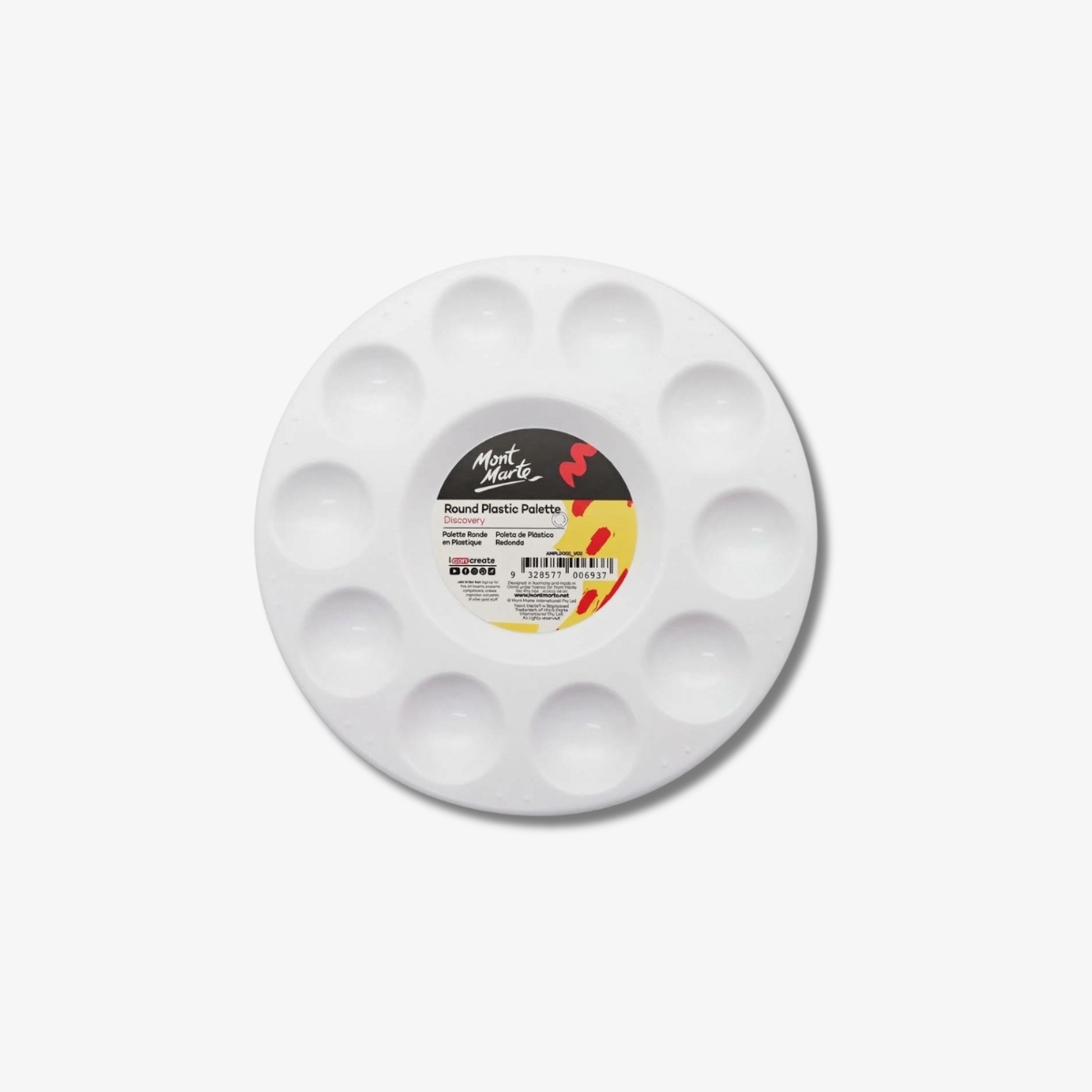 Mont Marte Round Plastic Palette Discovery 6.7 Inch 1 Pc for Color Mixing