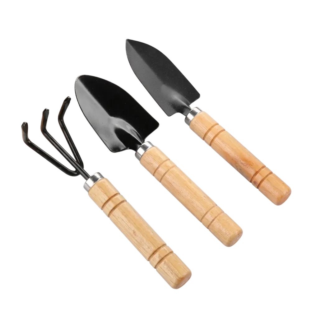 Mini Garden Tools Set 7 Inch 3 Pcs Wood Handle Potted Plants Shovel Rake Spade