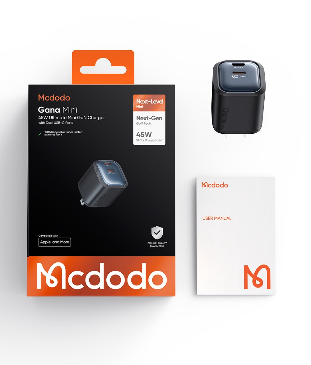 Mcdodo Gana Mini 45W 1 Pc Ultimate Mini Gan Charger with Dual USB-C Ports CH-1020