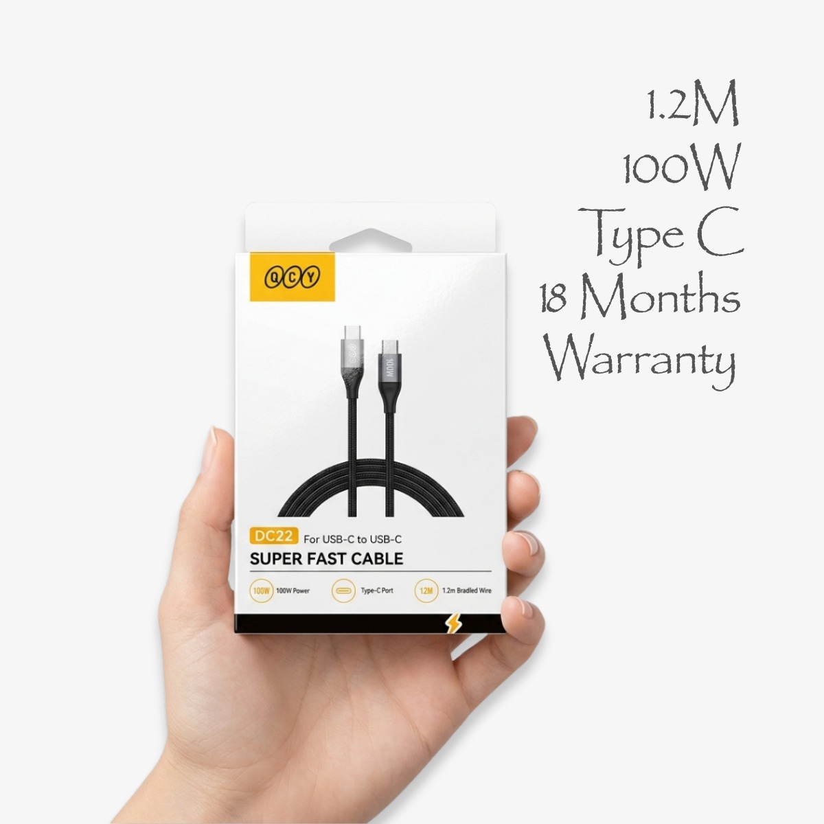 QCY 100W Super Fast Cable DC22 USB-C to USB-C 1.2M